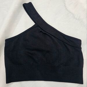 Black One-Shoulder Ribbed Crop Top